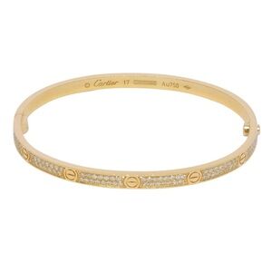 Cartier Love Bracelet Paved Diamond 18K Yellow Gold Bangle Small Model Size 17